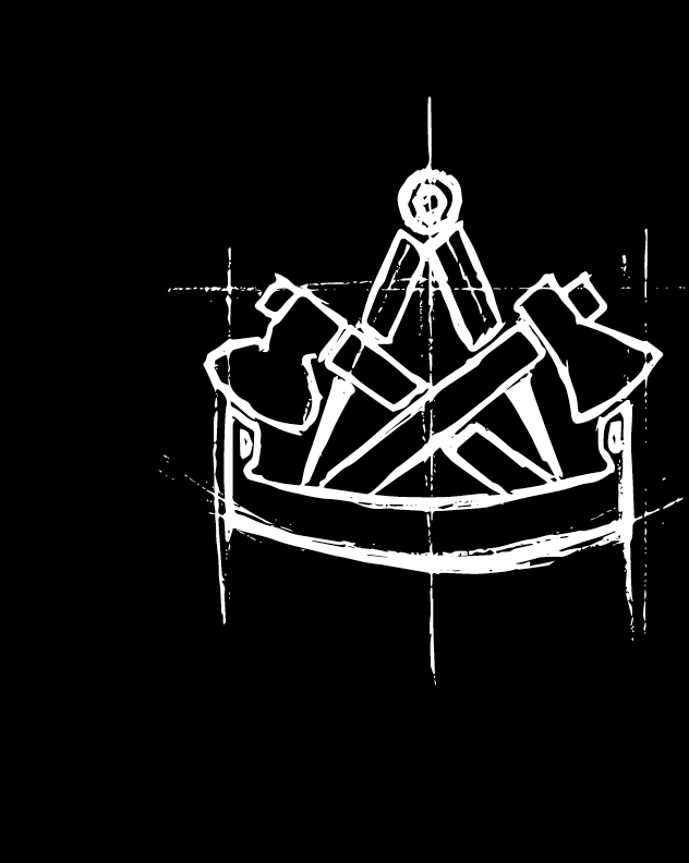 gezeichnetes zunftzeichen als keyvisual der zimmerei vetter&frey